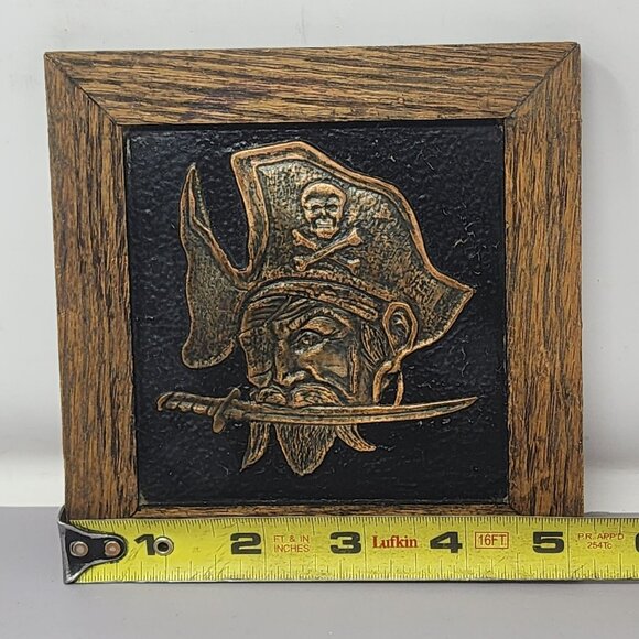 Vintage Copper Pirate Wall Art Plaque With‎ Wooden Frame Home Decor - Picture 3 of 5